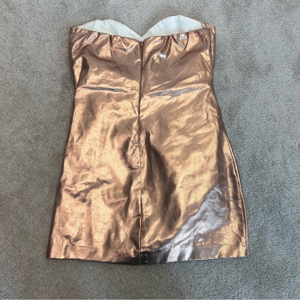 Zara rose gold metallic foil faux leather strapless mini dress bodycon Sz M NWOT - Picture 7 of 16